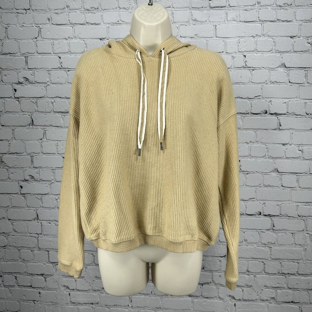 NWT Aerie Muted Yellow Cotton Hooded Ribbed Longsleeve Sweater Size Small S